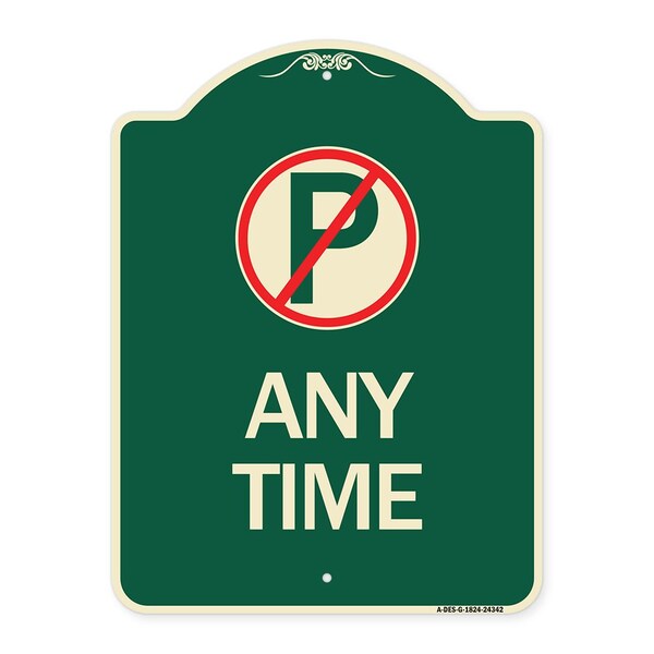 Anytime No Parking Symbol Heavy-Gauge Aluminum Architectural Sign, 24" x 18", G-1824-24342